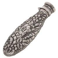 Antique Sterling Silver Perfume Scent Engraved Repousse Bottle Flask London 1873