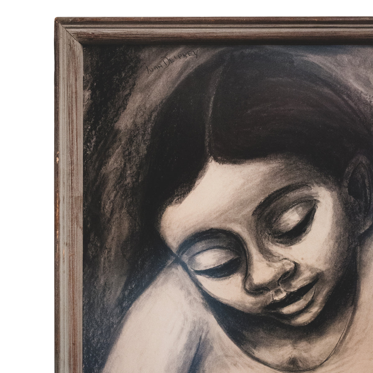 Large Charcoal Portrait Girl Writing Letter La Pensadora The Thinker Puerto Rico by Juan De Prey, 1930