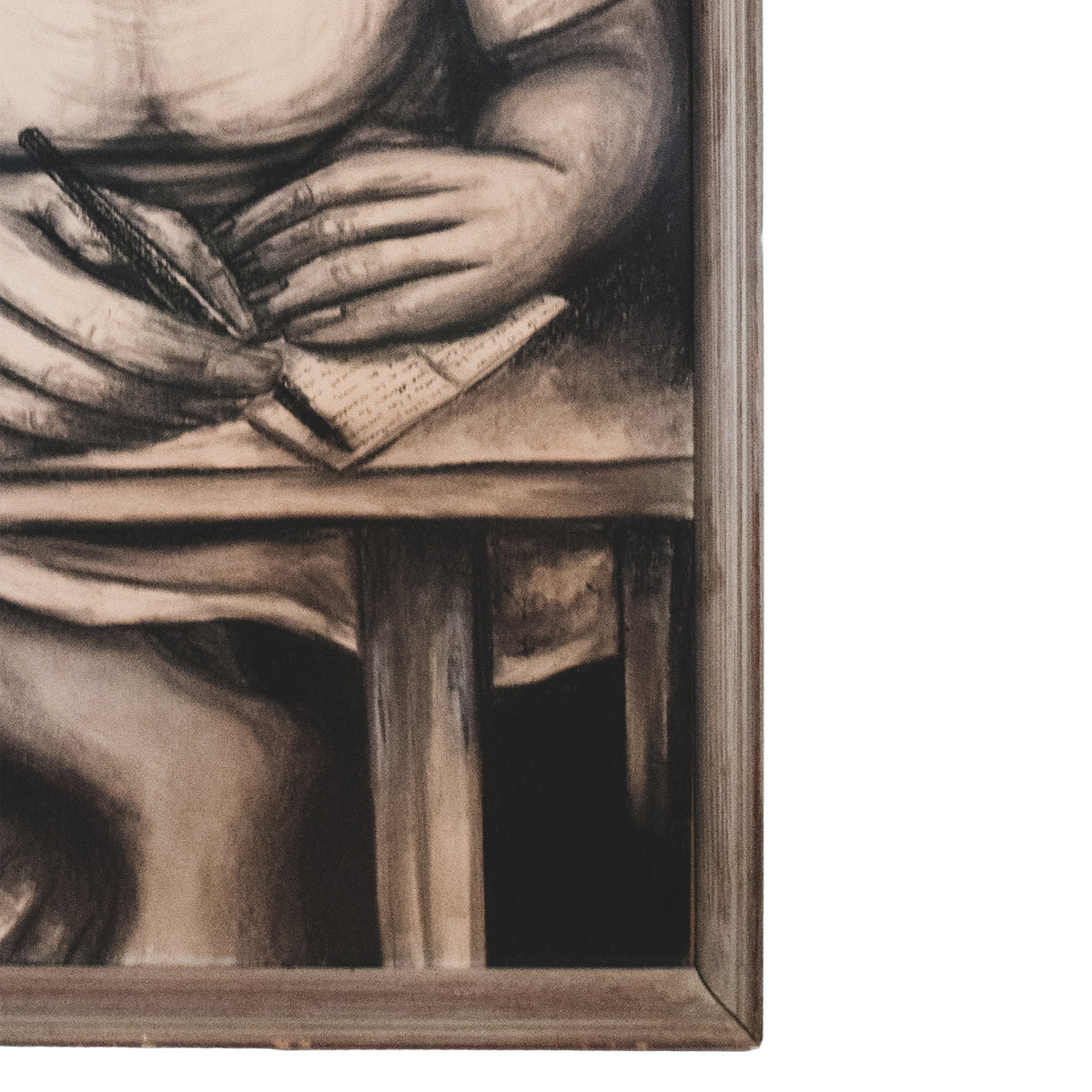 Large Charcoal Portrait Girl Writing Letter La Pensadora The Thinker Puerto Rico by Juan De Prey, 1930