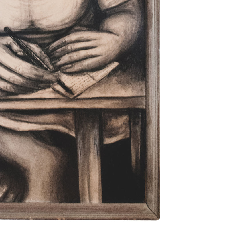 Large Charcoal Portrait Girl Writing Letter La Pensadora The Thinker Puerto Rico by Juan De Prey, 1930