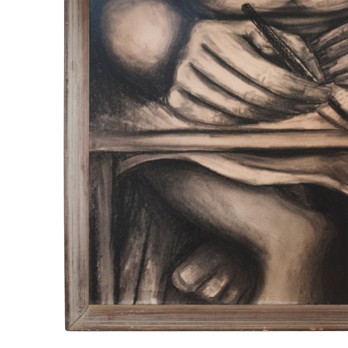 Large Charcoal Portrait Girl Writing Letter La Pensadora The Thinker Puerto Rico by Juan De Prey, 1930