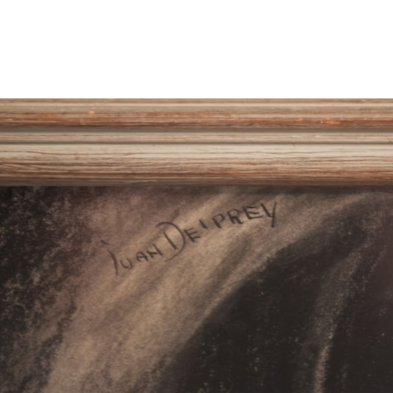 Large Charcoal Portrait Girl Writing Letter La Pensadora The Thinker Puerto Rico by Juan De Prey, 1930