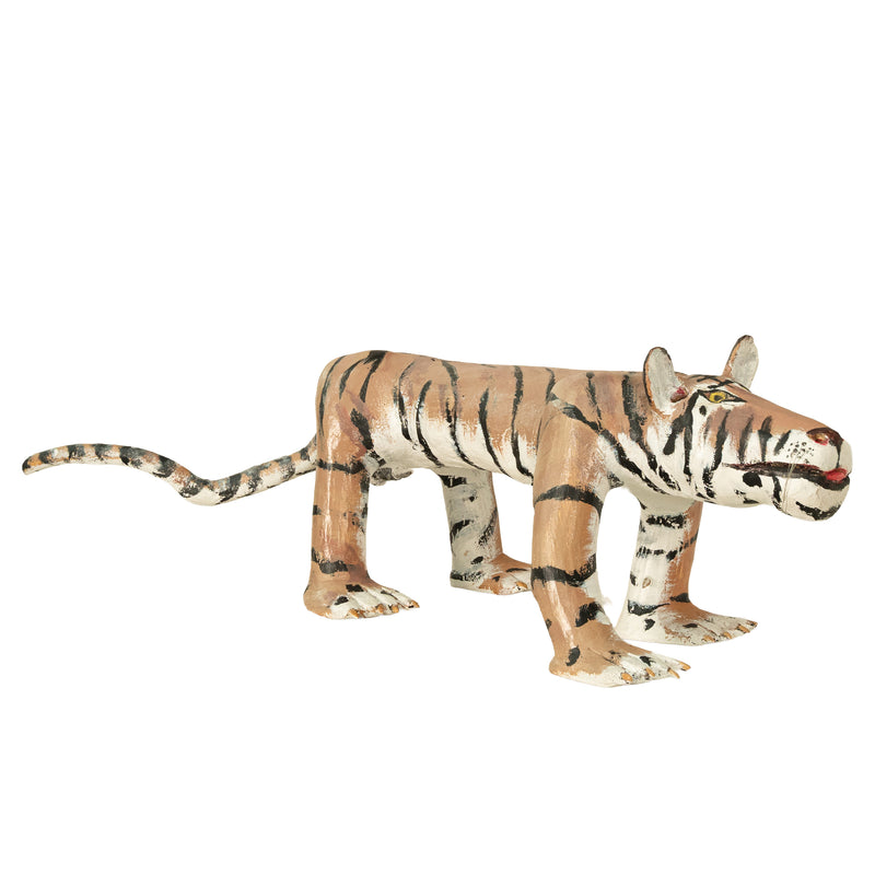 African American Folk Art Hand-Carved Wooden Hand-Painted Tiger Sculpture by Isaac Smith, 1980