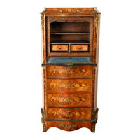 Fine Antique French Louis XV Marquetry Rosewood Ormolu Secretaire Abattant 1880