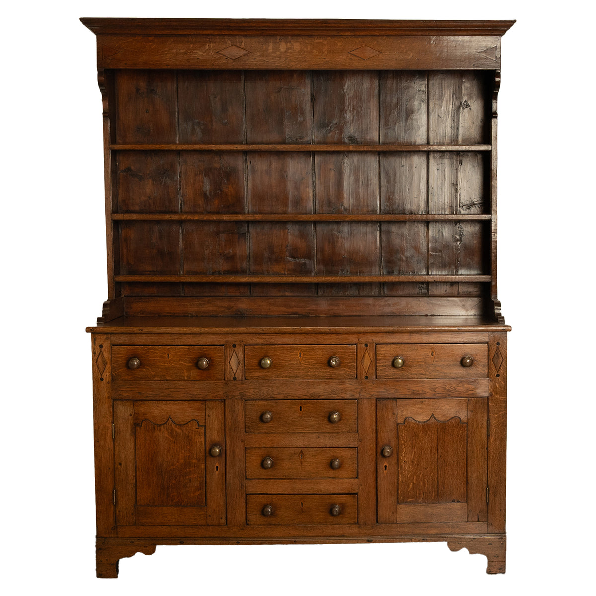 Antique 18th Century Georgian Oak Inlaid Welsh Dresser Plate Rack Sideboard 1780