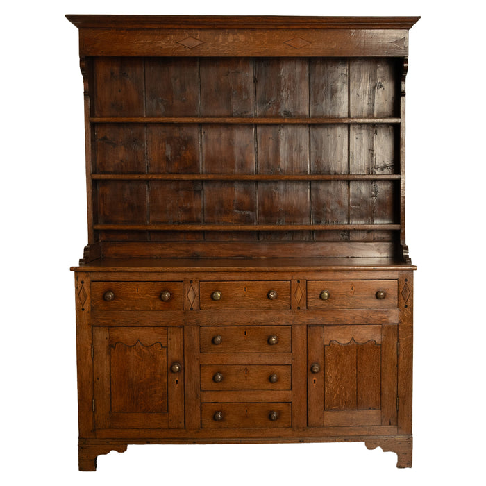 Antique 18th Century Georgian Oak Inlaid Welsh Dresser Plate Rack Sideboard 1780