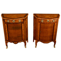Pair Antique 18thC French Louis XV Inlaid Marquetry Ormolu Tambour Cabinets 1780