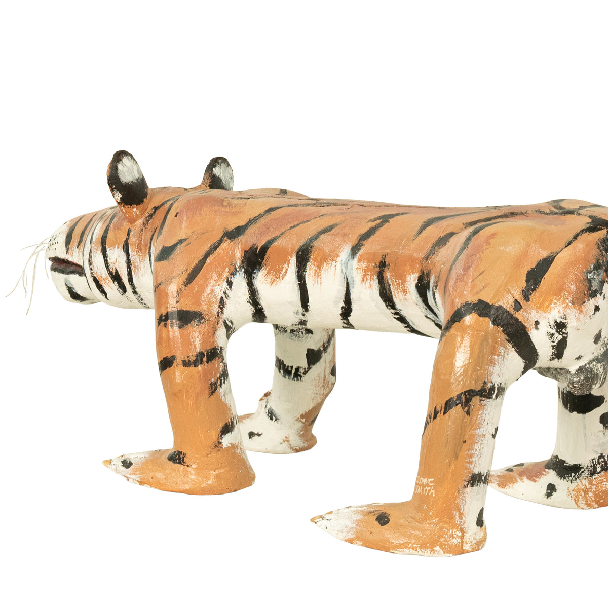 African American Folk Art Hand-Carved Wooden Hand-Painted Tiger Sculpture by Isaac Smith, 1980