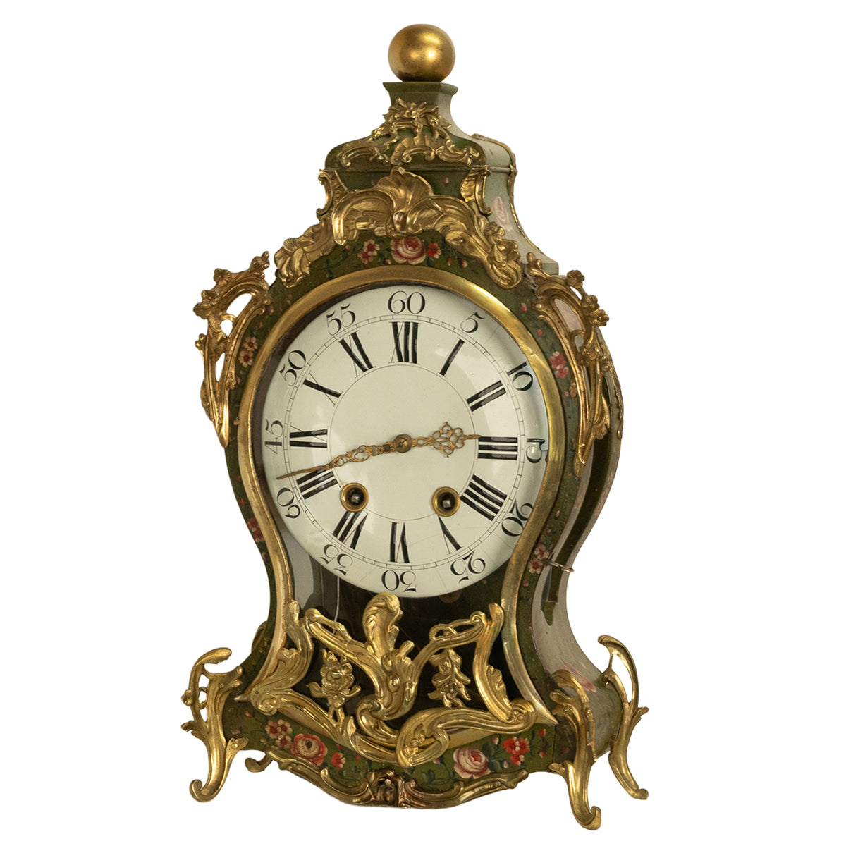 Antique 18th Century French Louis XV Painted & Ormolu Vernis Martin Cartel Clock 1750