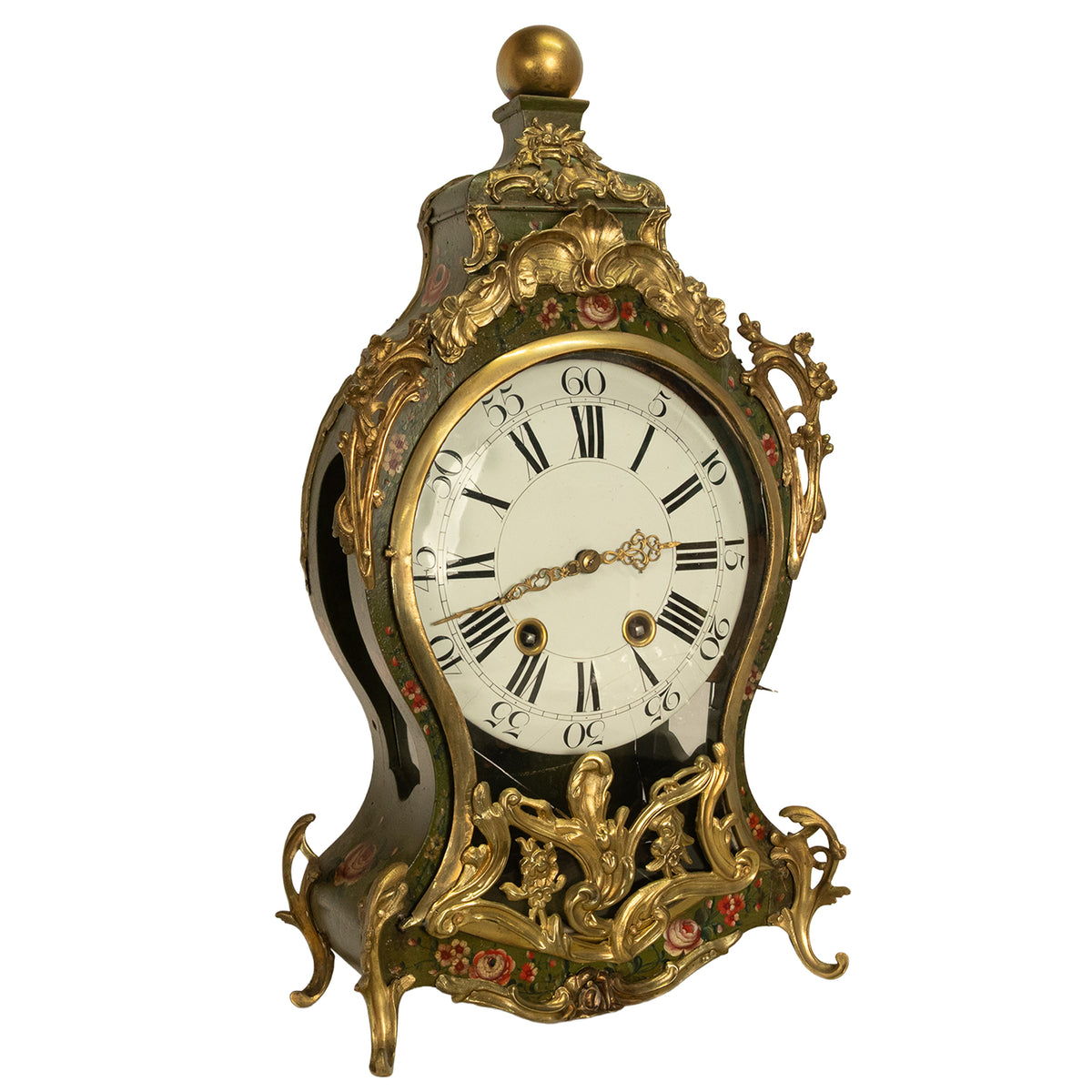 Antique 18th Century French Louis XV Painted & Ormolu Vernis Martin Cartel Clock 1750