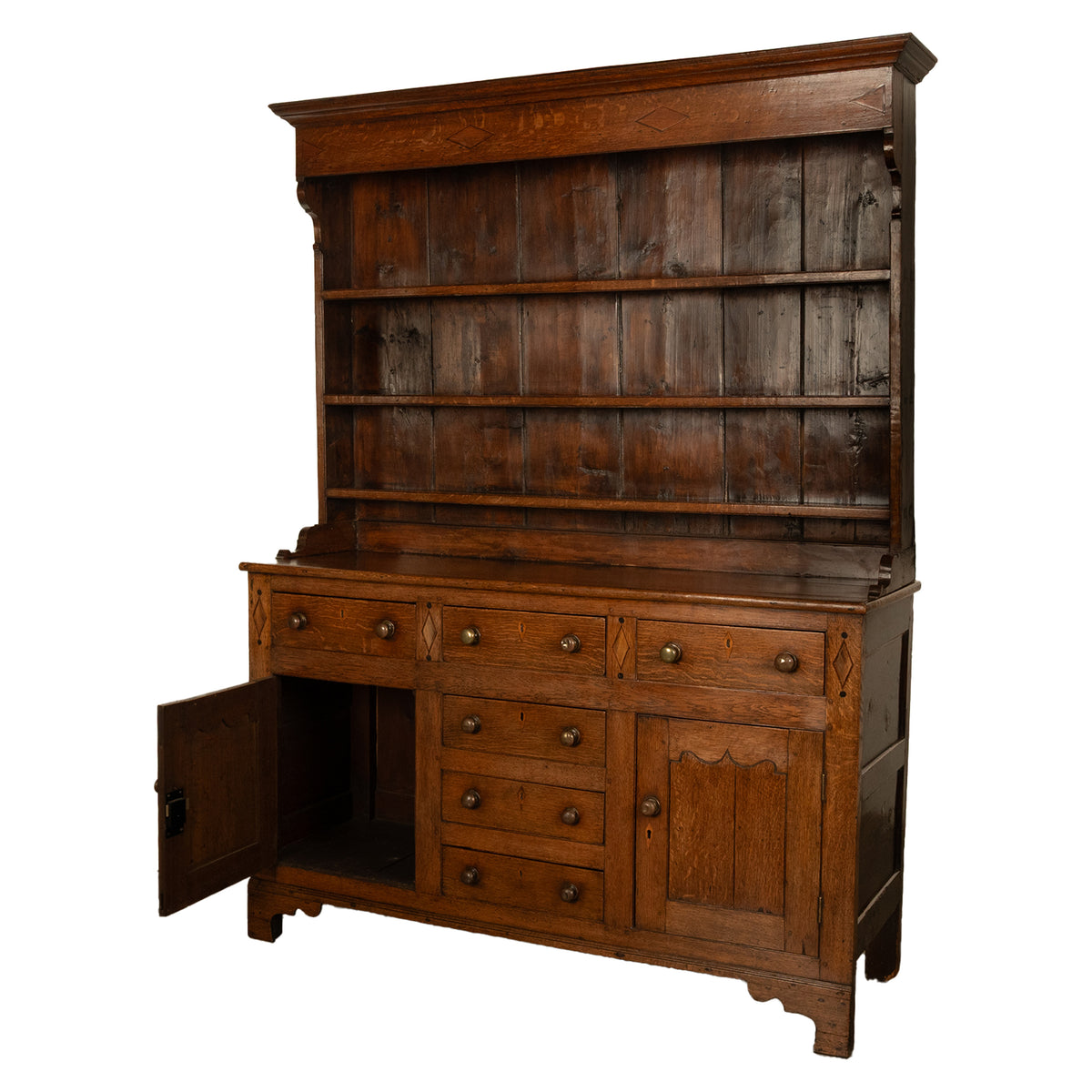 Antique 18th Century Georgian Oak Inlaid Welsh Dresser Plate Rack Sideboard 1780