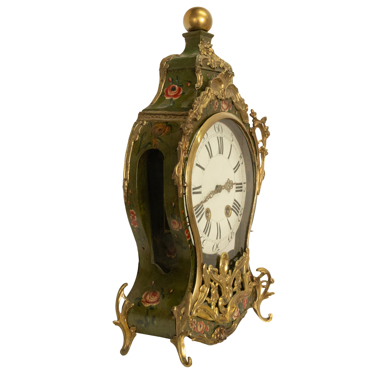 Antique 18th Century French Louis XV Painted & Ormolu Vernis Martin Cartel Clock 1750