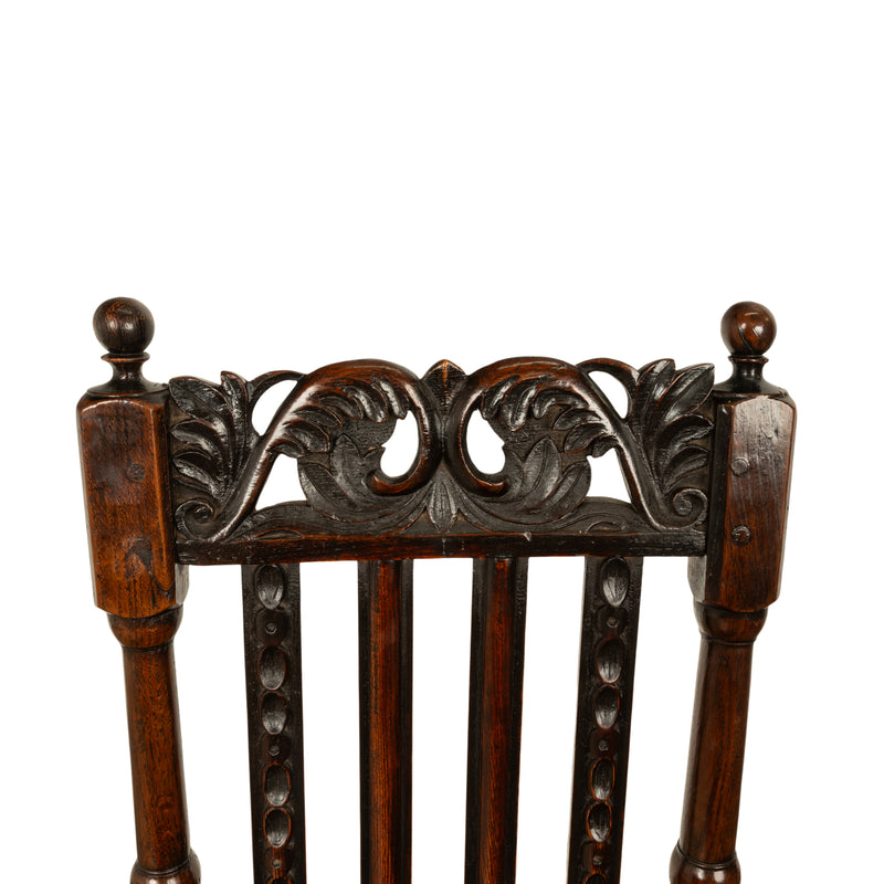 Antique 17th Century Pair Joined Oak King William & Queen Mary Side Chairs 1690