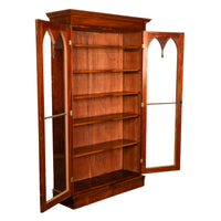 Antique English Georgian Regency Gothic Arch Mahogany Two Door Bookcase 1830