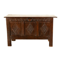 Antique English 17th Century Charles II Carved Oak Coffer Panelled Chest 1680