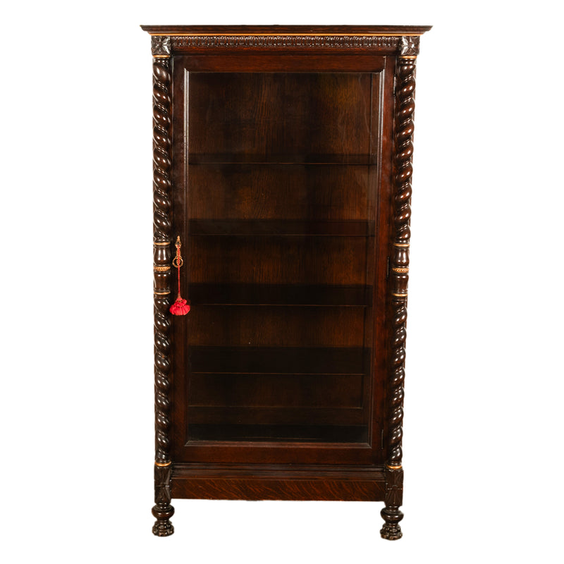 Antique American 19th Century Oak Barley Twist Display Case China Cabinet Hutch Circa 1890