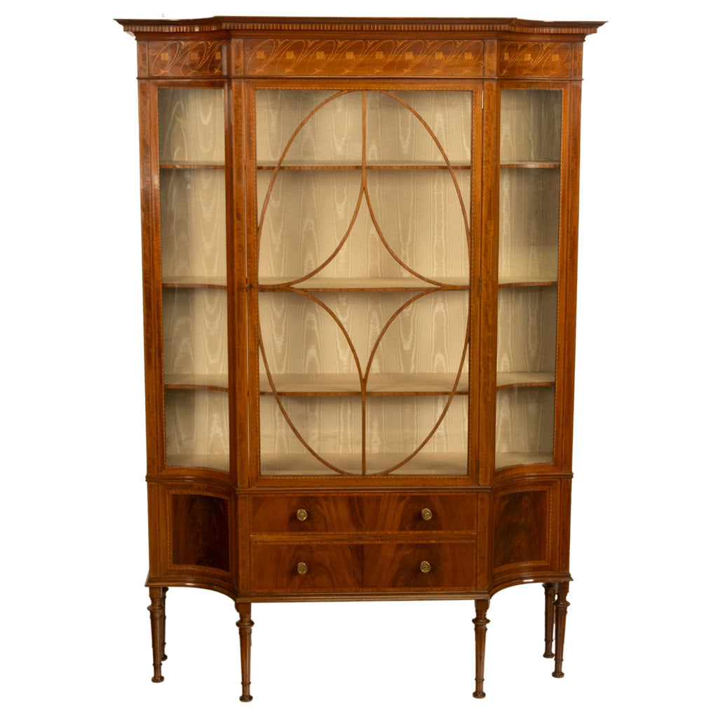 Antique Art Nouveau Inlaid Mahogany Display China Cabinet Vitrine Waring Gillow, 1905