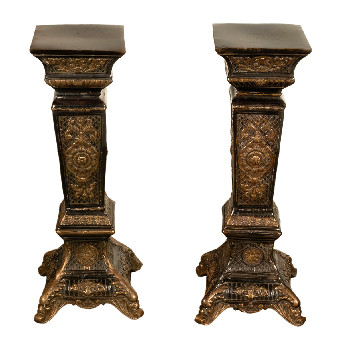 Pair Antique Regency Louis XV Style Gilt Bronze Pedestals Column Stands 1910
