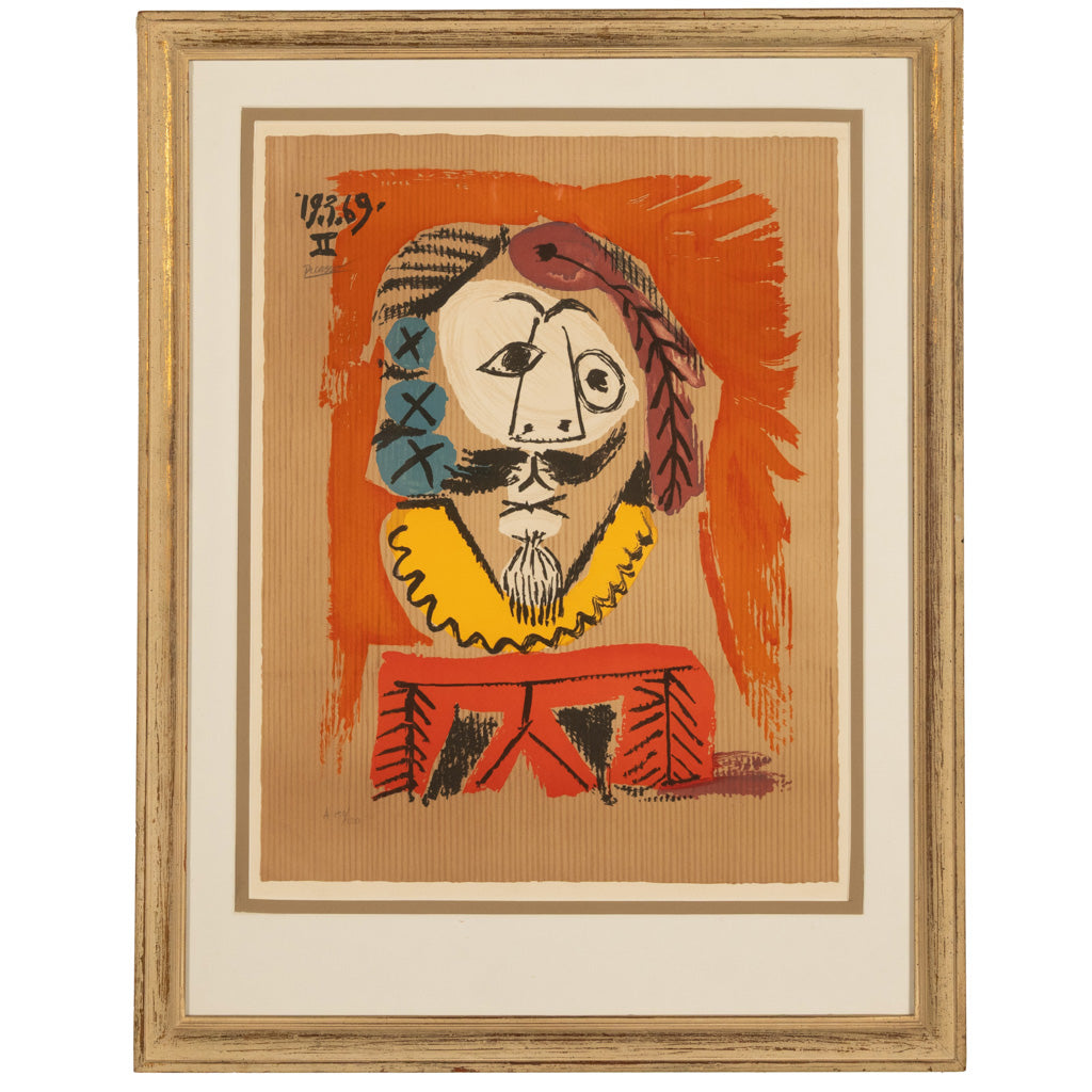 Original Colored Cubist Imaginary Portrait Signed Numbered by Pablo Picasso, 1969 with Marcel Salinas Letter