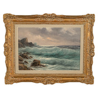 Antique Italian Oil on Canvas Painting Seascape Coastline Isle of Capri Italy by Cavalier Michele Federico, 1925