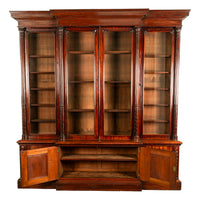 Monumental Antique Irish Carved Mahogany Breakfront Bookcase Bibliotheque 1850