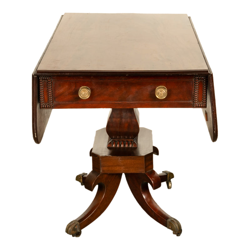 Antique Regency Mahogany Drop Leaf Twin Drawer Pembroke or Library Table 1810