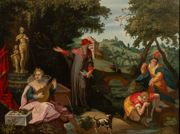 16th Century German Renaissance Allegorical Oil Painting Sexual Health Syphilis by Christoph Schwarz, Circa 1580