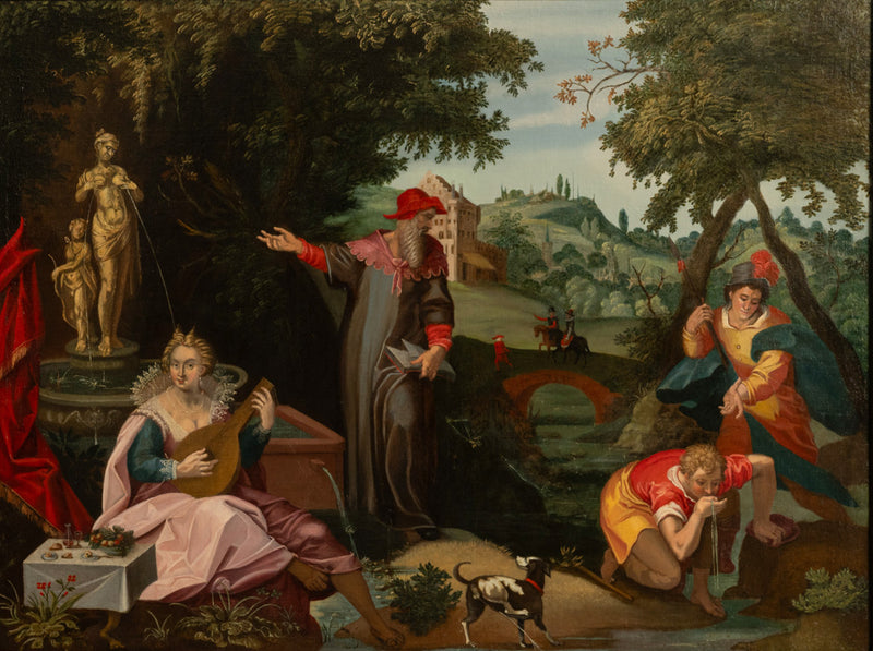 16th Century German Renaissance Allegorical Oil Painting Sexual Health Syphilis by Christoph Schwarz, Circa 1580