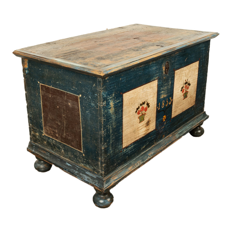 Antique Austrian Folk Art Painted Pine Marriage Blanket Chest Coffer Trunk 1853