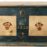 Antique Austrian Folk Art Painted Pine Marriage Blanket Chest Coffer Trunk 1853