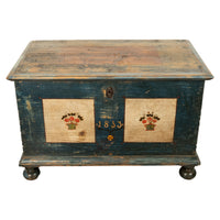 Antique Austrian Folk Art Painted Pine Marriage Blanket Chest Coffer Trunk 1853