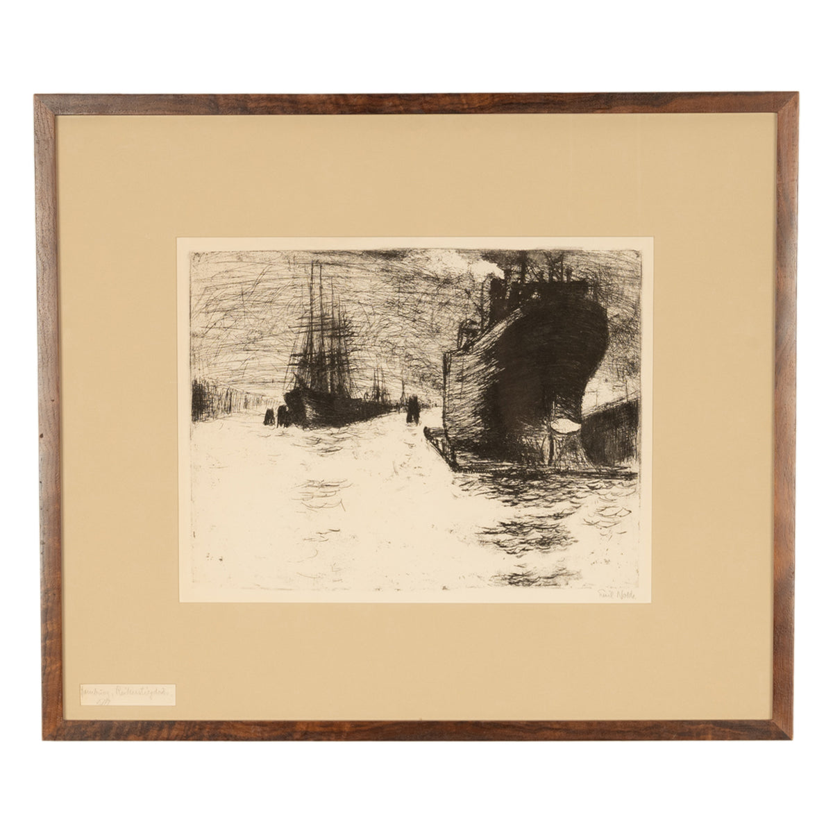 Important German Expressionist Etching Hamburg, Reiherstiegdock 1910 By Emil Nolde