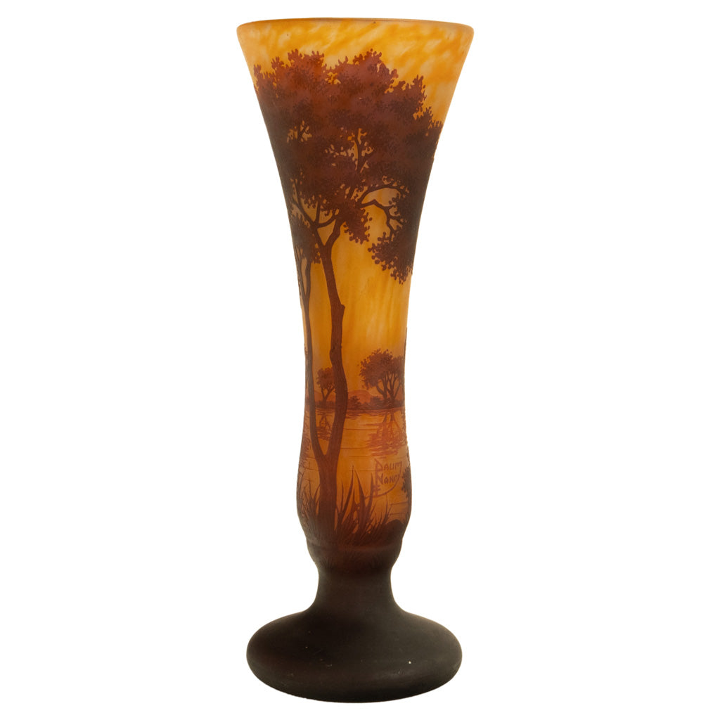Large Antique French Art Nouveau Daum Nancy Cameo Tree Landscape Glass Vase 1900