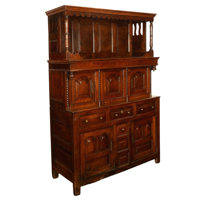 Antique Early 18th Century Carved Oak Welsh Cwpwrdd Tridarn Cupboard Cabinet 1730