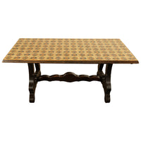 Antique Spanish Colonial Hacienda Walnut Talavera Tile Top Table Six Chairs 1890