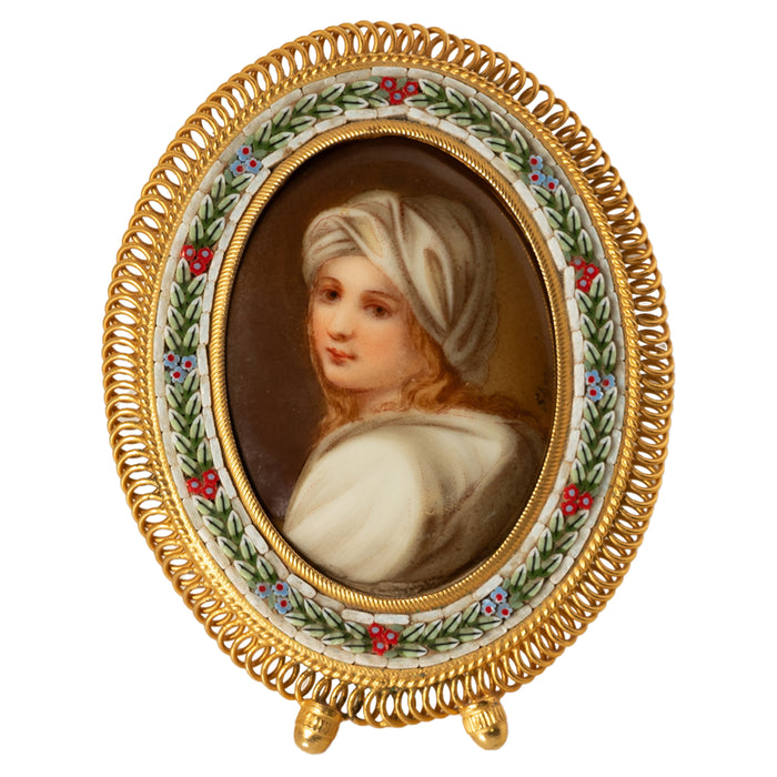 Antique Italian Micro Mosaic Miniature Portrait Painting Porcelain Guido Reni,1895