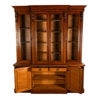 Antique Monumental Irish Carved Oak Breakfront Bookcase Library Bibliotheque circa 1860