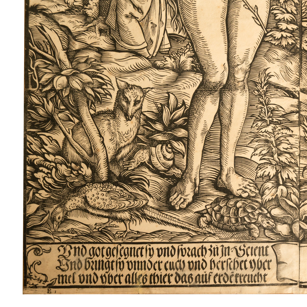 16thCentury German Northern Renaissance Woodcut Print Adam & Eve Baron Von Lanna by Hans Burgkmair the Elder, 1525