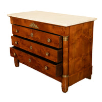 Antique 19th Century French Empire Burl Walnut Marble Ormolu Chest Drawers Commode 1810