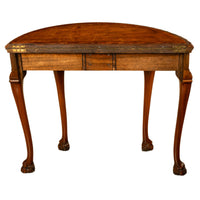 Antique Mahogany Carved Chippendale Demi-Lune Queen Anne Game Console Table 1900