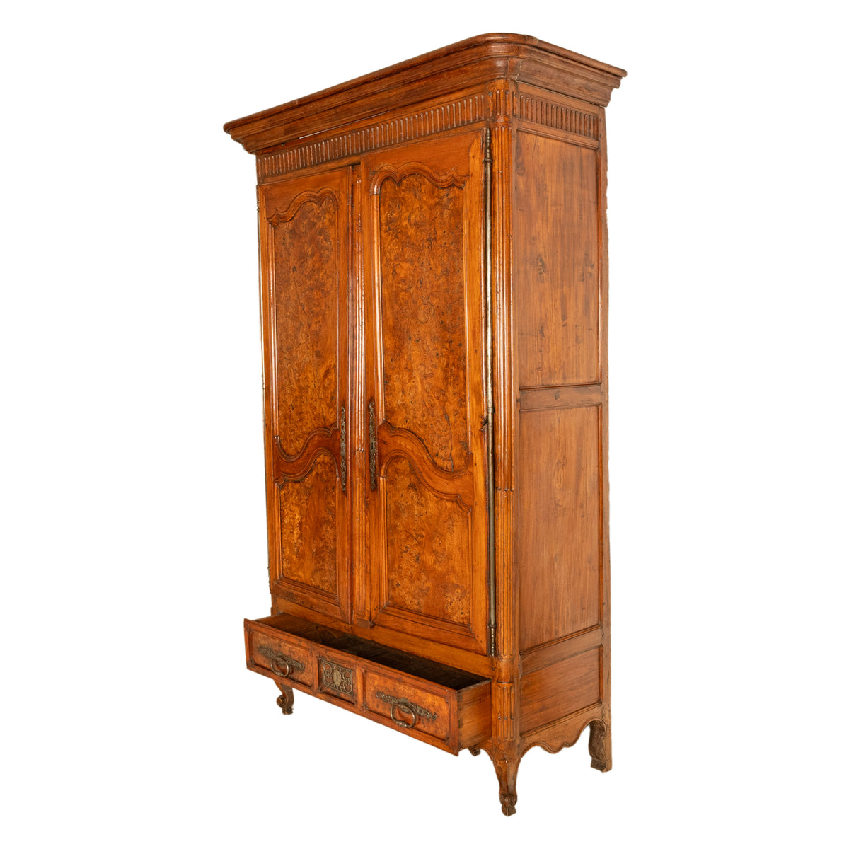 Antique 18th Century Louis XV French Provincial Burl Chestnut Walnut Armoire Circa 1790