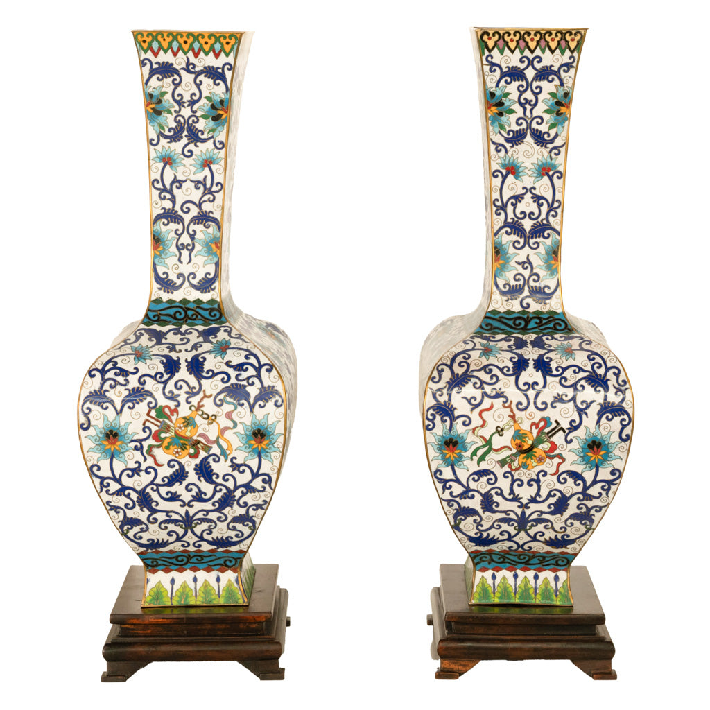 Antique Pair Monumental Chinese Qing Qianlong Period Cloissoné Enamel Vases 1795