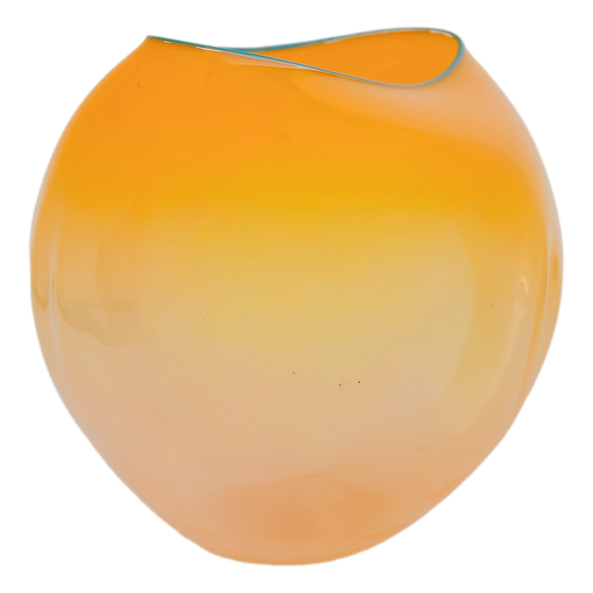 Dale Chihuly Hand-Blown Mango & Teal Lip Glass Basket Sculpture Signed & Dated, 2000