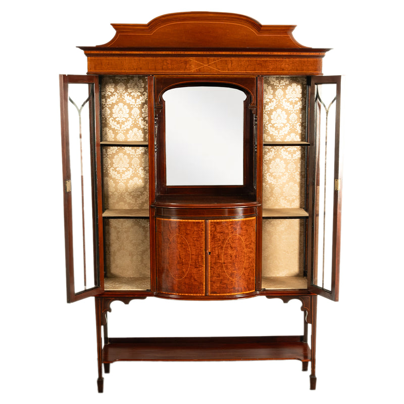 Antique Sheraton Regency Revival Inlaid Mahogany Display Case China Cabinet Hutch 1900