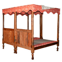 Pair 18th Century Antique French Four Poster Tester Canopy Cherry Twin Beds 1780