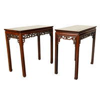 Pair Antique Chinese Qing Dynasty Elm Rosewood Side Serving Altar Tables 1860