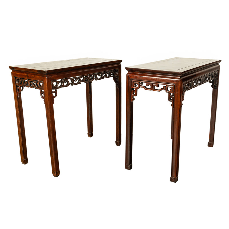 Pair Antique Chinese Qing Dynasty Elm Rosewood Side Serving Altar Tables 1860