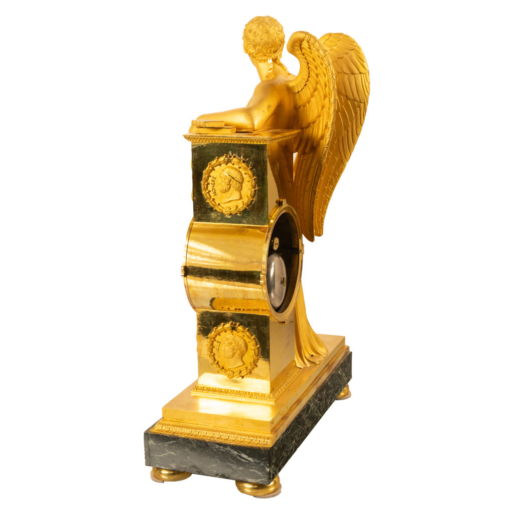 Antique French Gilt Bronze Empire Neoclassical Statue Clock by Rabiat Paris 1810