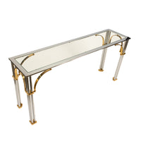 Mid Century Modern Chrome & Brass Glass Console Sofa Table by John Vesey 1960s