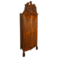 Antique 18th Century Carved Walnut Corner Cabinet Spainish Royal Coat of Arms
